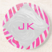 Zebra Hot Pink en White met Monogram Zandsteen Onderzetter (Voorkant)