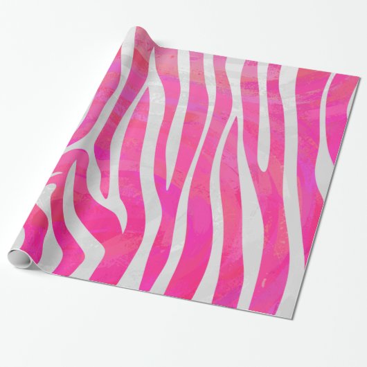 Zebra Hot Pink en White Print Cadeaupapier (Uitgerold)