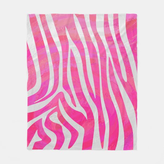 Zebra Hot Pink en White Print Fleece Deken (Voorkant)
