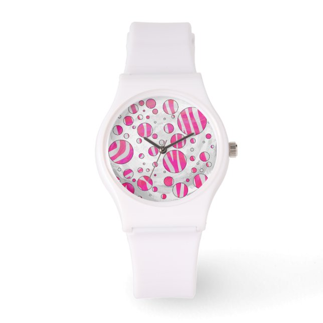 Zebra Hot Pink en White Print Horloge (Voorkant)