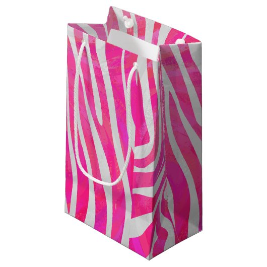 Zebra Hot Pink en White Print Klein Cadeauzakje (Voorkant Gekanteld)