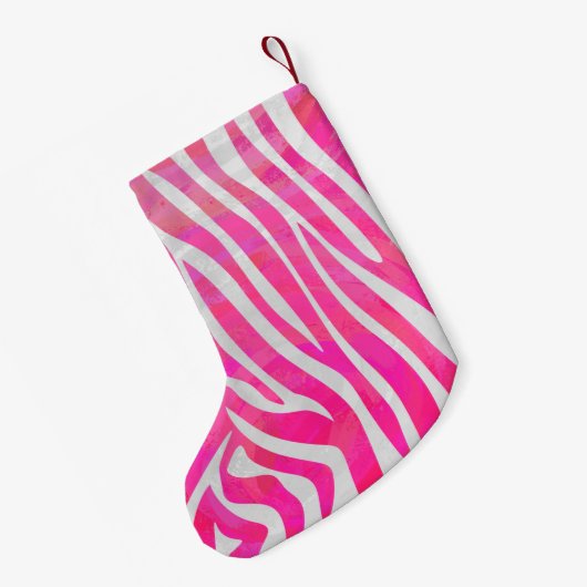 Zebra Hot Pink en White Print Kleine Kerstsok (Achterkant (Hangend))