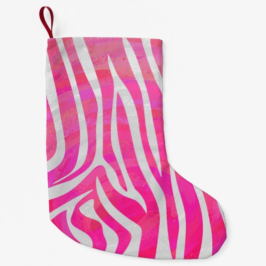 Zebra Hot Pink en White Print Kleine Kerstsok (Voorkant)