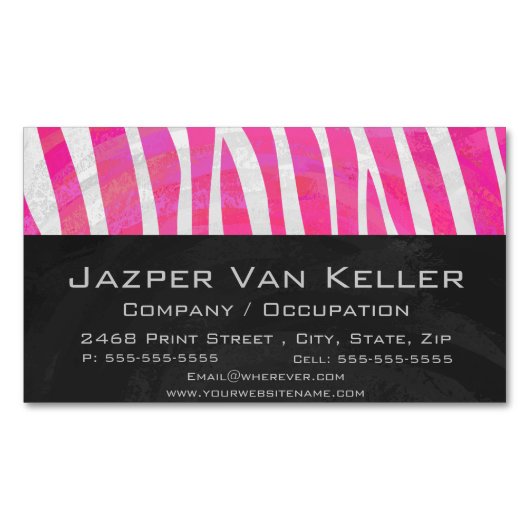 Zebra Hot Pink en White Print Magnetisch Visitekaartje (Voorkant)
