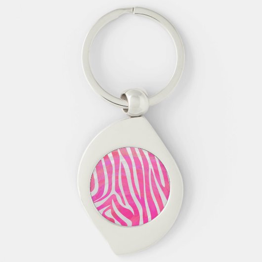 Zebra Hot Pink en White Print Sleutelhanger (Voorkant)