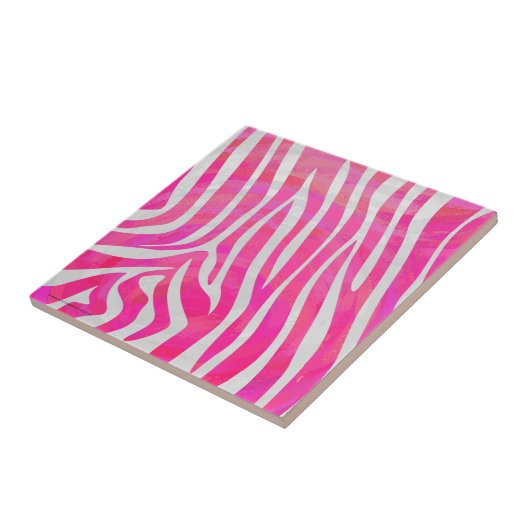 Zebra Hot Pink en White Print Tegeltje (Zijkant)