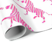 Zebra Hot Pink en White Silhouette Cadeaupapier (Rol Hoek)