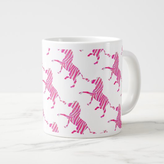 Zebra Hot Pink en White Silhouette Grote Koffiekop (Voorkant rechts)