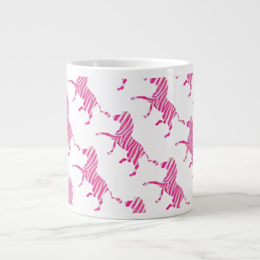 Zebra Hot Pink en White Silhouette Grote Koffiekop (Voorkant)
