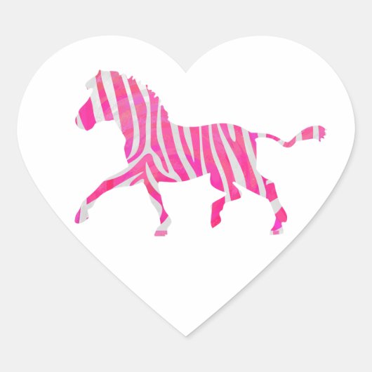 Zebra Hot Pink en White Silhouette Hart Sticker (Voorkant)