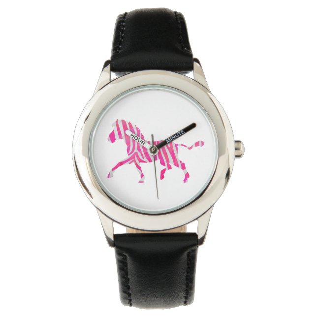 Zebra Hot Pink en White Silhouette Horloge (Voorkant)