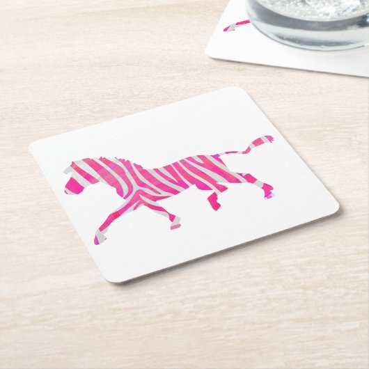 Zebra Hot Pink en White Silhouette Kartonnen Onderzetters (Schuin)