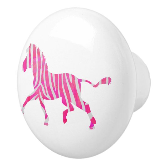 Zebra Hot Pink en White Silhouette Keramische Knop (Rechts)