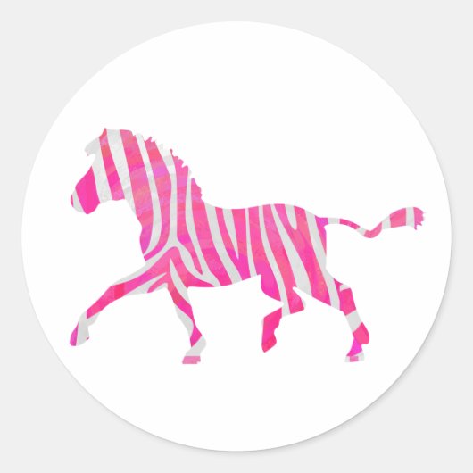 Zebra Hot Pink en White Silhouette Ronde Sticker (Voorkant)
