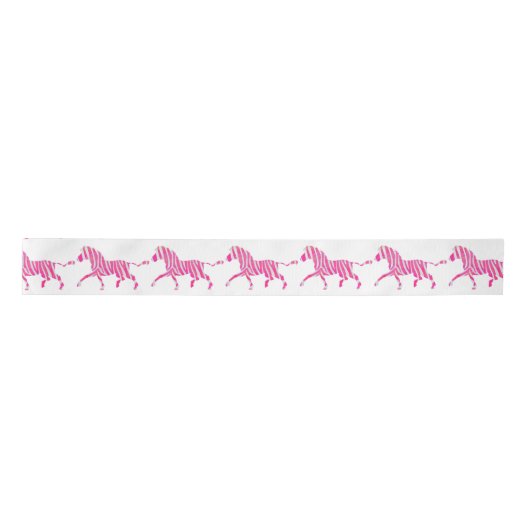 Zebra Hot Pink en White Silhouette Satijnen Lint (Voorkant)