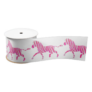 Zebra Hot Pink en White Silhouette Satijnen Lint