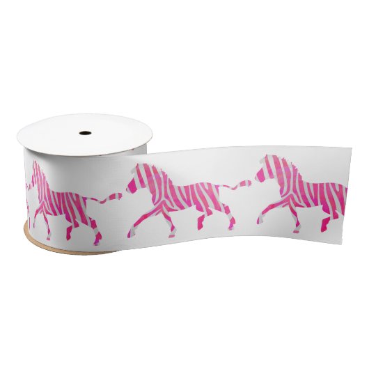 Zebra Hot Pink en White Silhouette Satijnen Lint (Spoel)