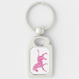 Zebra Hot Pink en White Silhouette Sleutelhanger