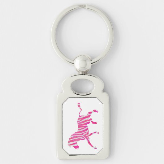 Zebra Hot Pink en White Silhouette Sleutelhanger (Voorkant)