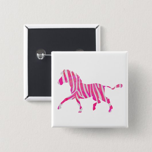 Zebra Hot Pink en White Silhouette Vierkante Button 5,1 Cm (Voorkant /achterkant)