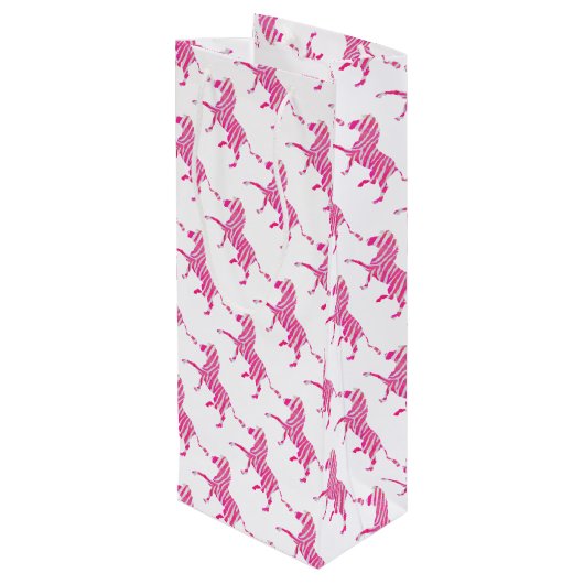 Zebra Hot Pink en White Silhouette Wijn Cadeautas (Achterkant Gekanteld)