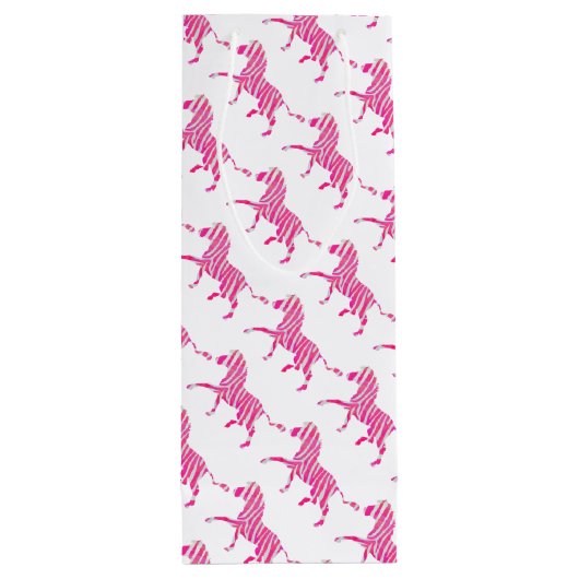 Zebra Hot Pink en White Silhouette Wijn Cadeautas (Achterkant)