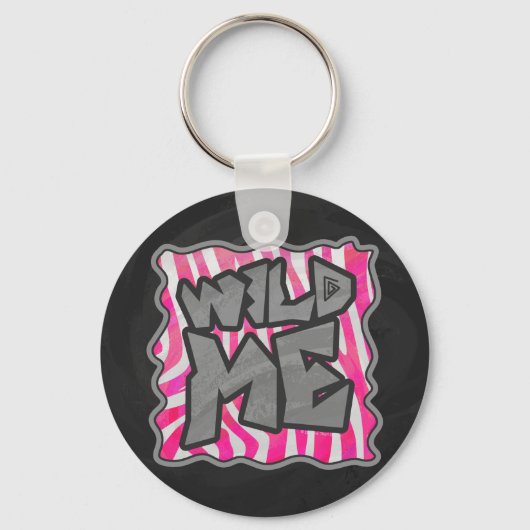 Zebra Hot Pink en White Wild Me Sleutelhanger (Voorkant)
