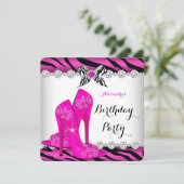 Zebra Hot Pink Glamor High Heels Birthday Party Kaart (Staand voorkant)