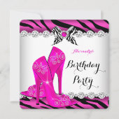 Zebra Hot Pink Glamor High Heels Birthday Party Kaart (Voorkant)