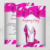 Zebra Hot Pink High Hiel Shoe Birthday Party Kaart (Voorkant / Achterkant)