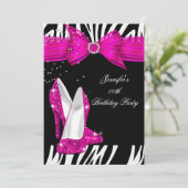 Zebra Hot Pink High Hiel Shoe Black Birthday 3 Kaart (Staand voorkant)