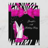 Zebra Hot Pink High Hiel Shoe Black Birthday 3 Kaart (Voorkant / Achterkant)