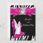 Zebra Hot Pink High Hiel Shoe Black Birthday 4 Kaart (Voorkant)