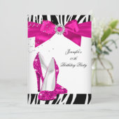 Zebra Hot Pink High Hiel Shoe Black Birthday Bow Kaart (Staand voorkant)