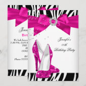 Zebra Hot Pink High Hiel Shoe Black Birthday Bow Kaart (Voorkant / Achterkant)