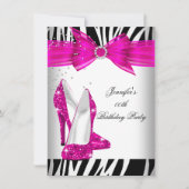 Zebra Hot Pink High Hiel Shoe Black Birthday Party Kaart (Voorkant)