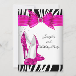 Zebra Hot Pink High Hiel Shoe Black Birthday Party Kaart