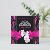 Zebra Hot Pink Princess Baby shower Girl Black 2 Kaart (Staand voorkant)