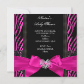 Zebra Hot Pink Princess Baby shower Girl Black 2 Kaart (Achterkant)