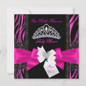 Zebra Hot Pink Princess Baby shower Girl Black 2 Kaart (Voorkant)