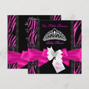 Zebra Hot Pink Princess Baby shower Girl Black 2 Kaart