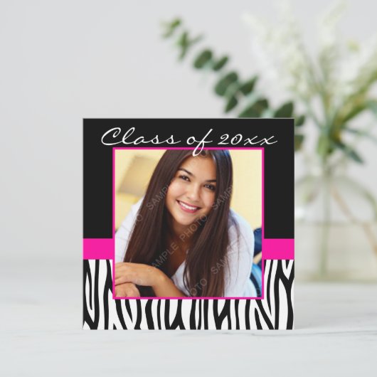 Zebra Hot-roze foto-Afstuderen Kaart (Staand voorkant)