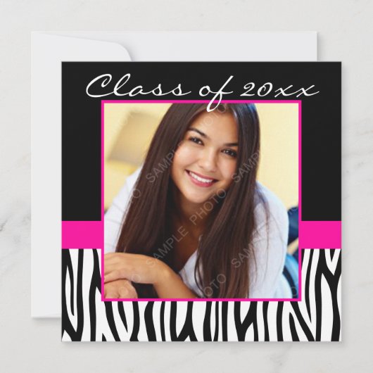 Zebra Hot-roze foto-Afstuderen Kaart (Voorkant)
