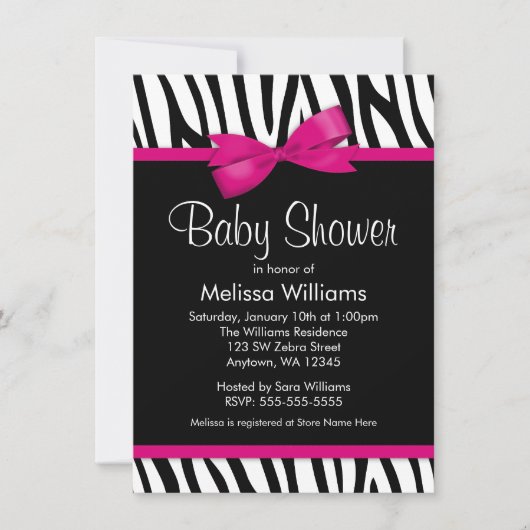 Zebra Hot-roze gedrukte Baby shower Kaart (Voorkant)