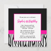 Zebra Hot roze meisjes foto 1e verjaardagsfeestje Kaart (Achterkant)