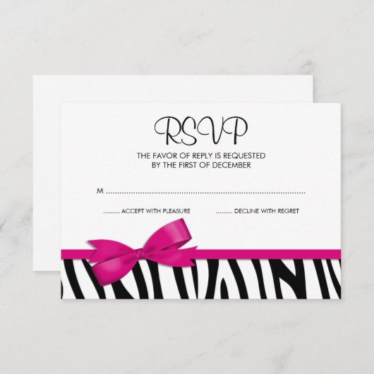 Zebra Hot-roze printplaat RSVP (Voorkant / Achterkant)