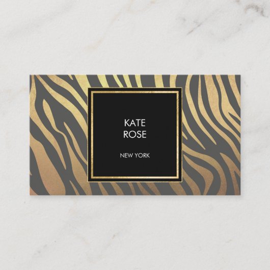 Zebra huid Golden Stripes Geometrische Glam Vip Visitekaartje (Voorkant)