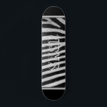 Zebra Huiddier Faux Pattern SK8R Persoonlijk Skateboard<br><div class="desc">Een mooi Afrikaans zebra huidpatroon met een getextureerd patroon met de moderne populaire typografische tekst "SK8R" in wit.</div>