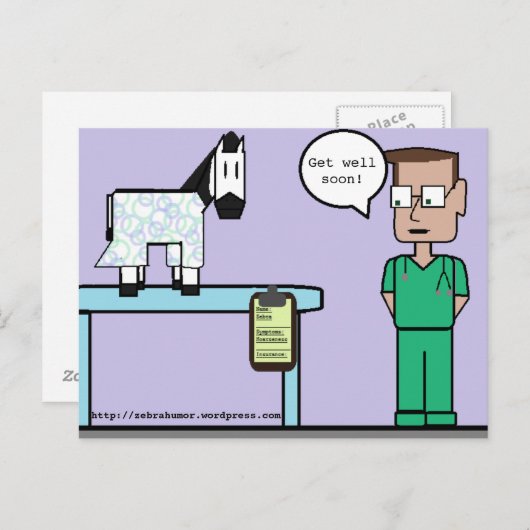 Zebra Humor "Get well soon" Briefkaart (Voorkant / Achterkant)