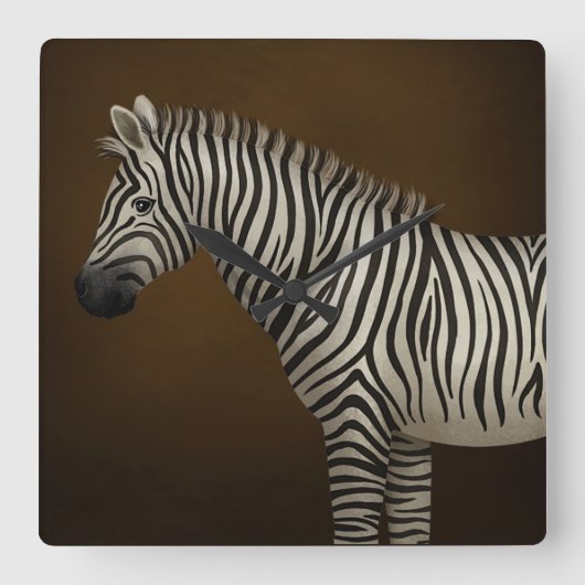 Zebra Illustratie exotische Wildlife Square Vierkante Klok (Voorkant)